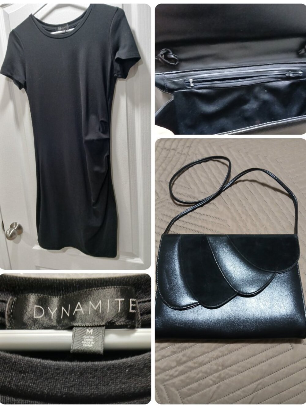 Dynamite Black Shirt Dress, Medium With Faux Suede & leather Clutch/Purse,Bundle